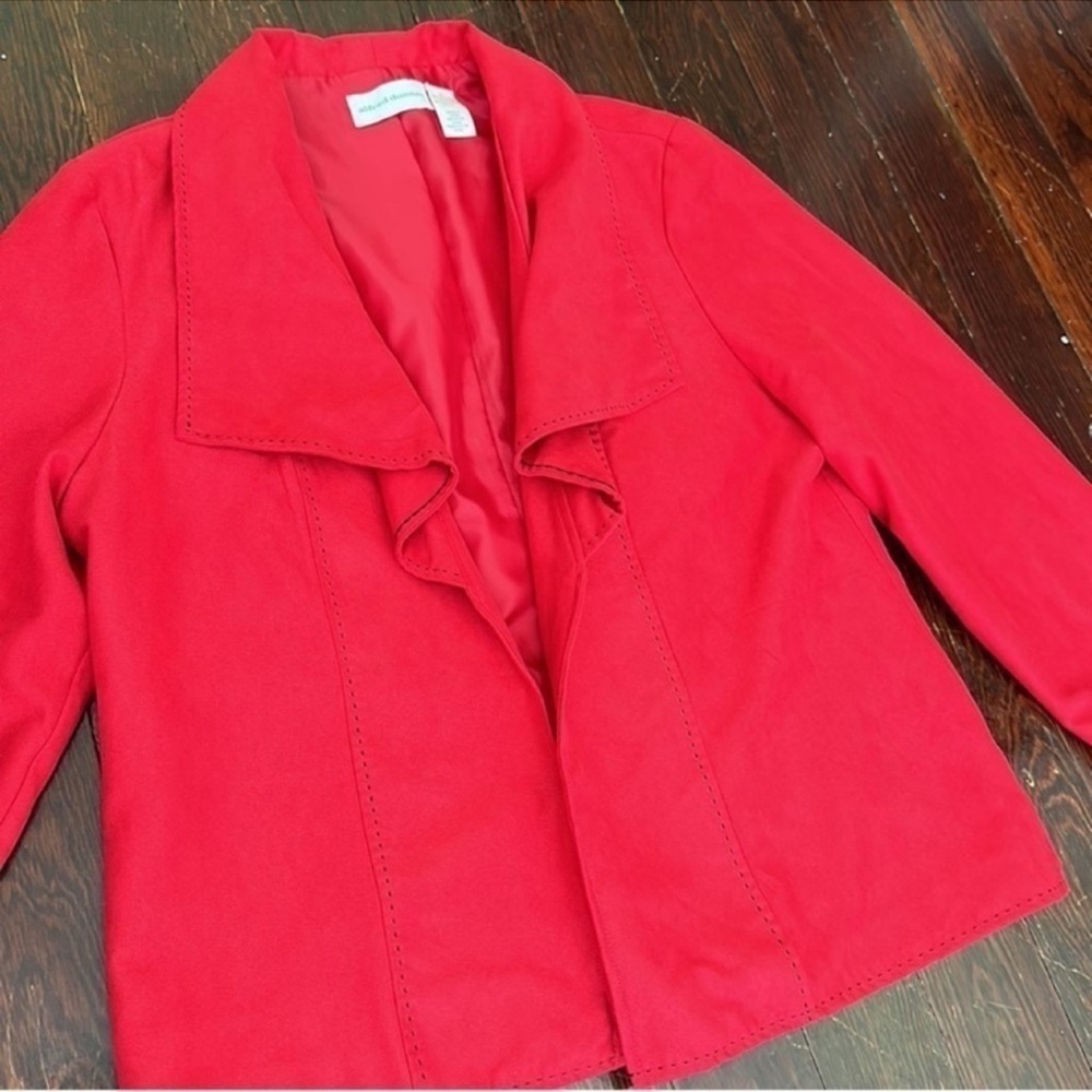 Alfred Dunner Red Boho Western Lightweight Open Front Long Sleeve Coat Jacket - Picture 2 of 5